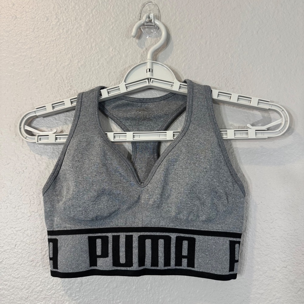 Puma Size M Gray Racerback Seamless Logo Band Sports Bra NO PADS